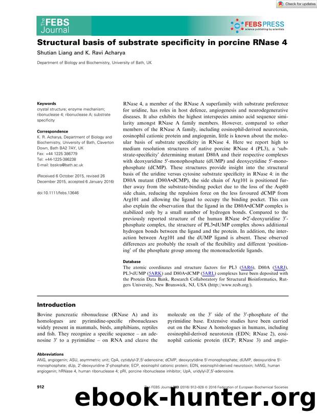 Structural basis of substrate specificity in porcine RNase 4 by Unknown