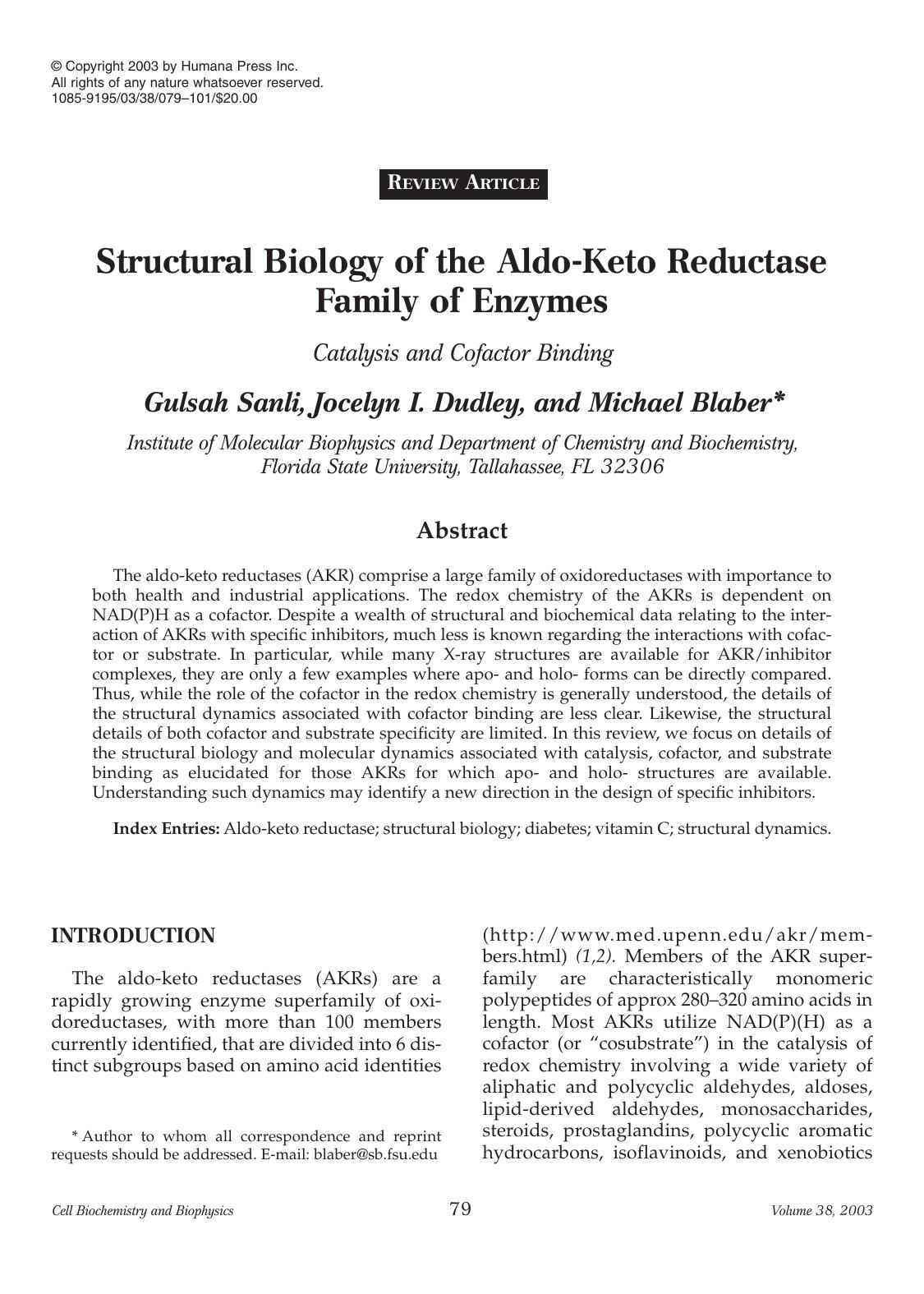 Structural biology of the aldo-keto reductase family of enzymes by Unknown