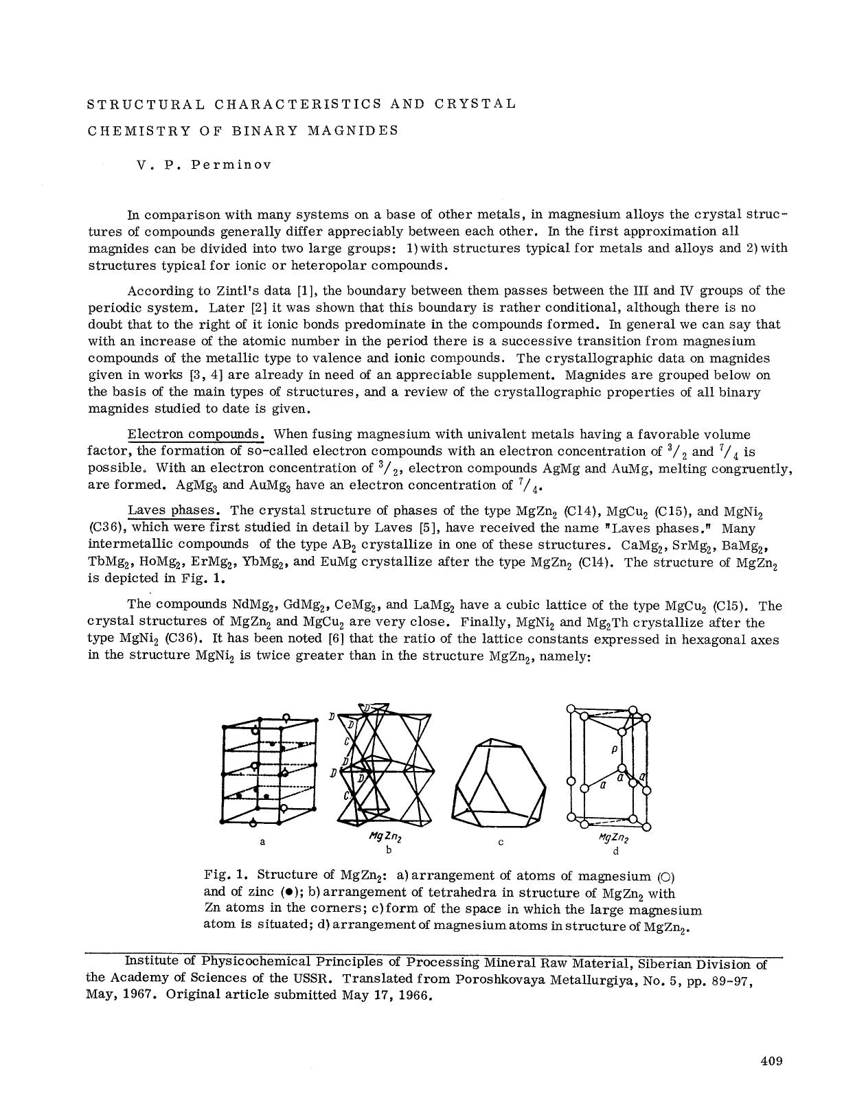 Structural characteristics and crystal chemistry of binary magnides by Unknown