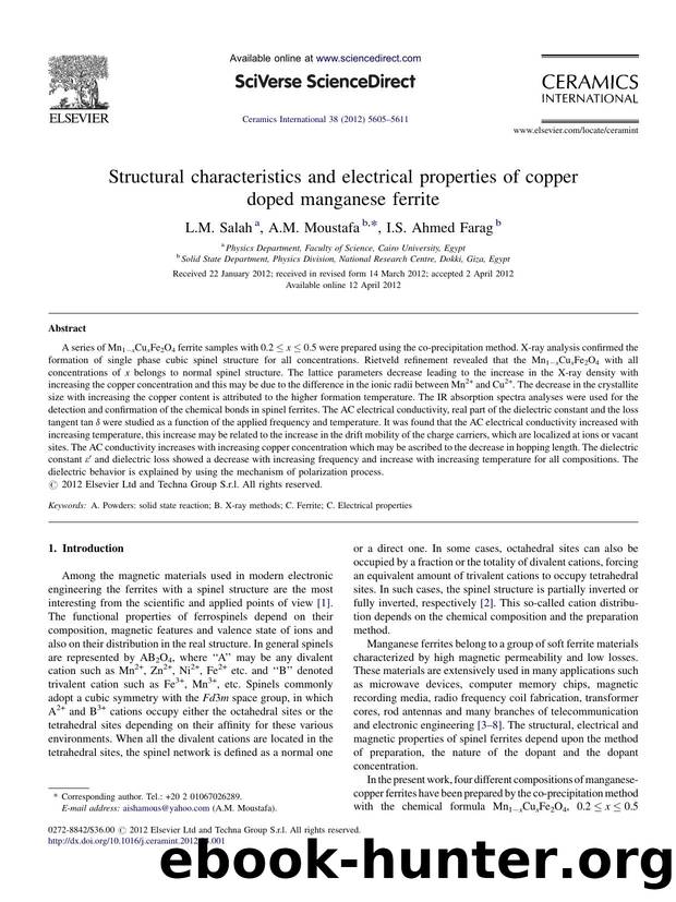 Structural characteristics and electrical properties of copper doped manganese ferrite by L.M. Salah