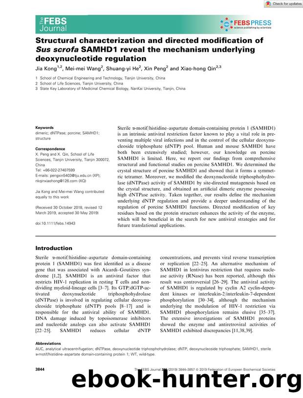 Structural characterization and directed modification of SusÂ scrofa SAMHD1 reveal the mechanism underlying deoxynucleotide regulation by Unknown