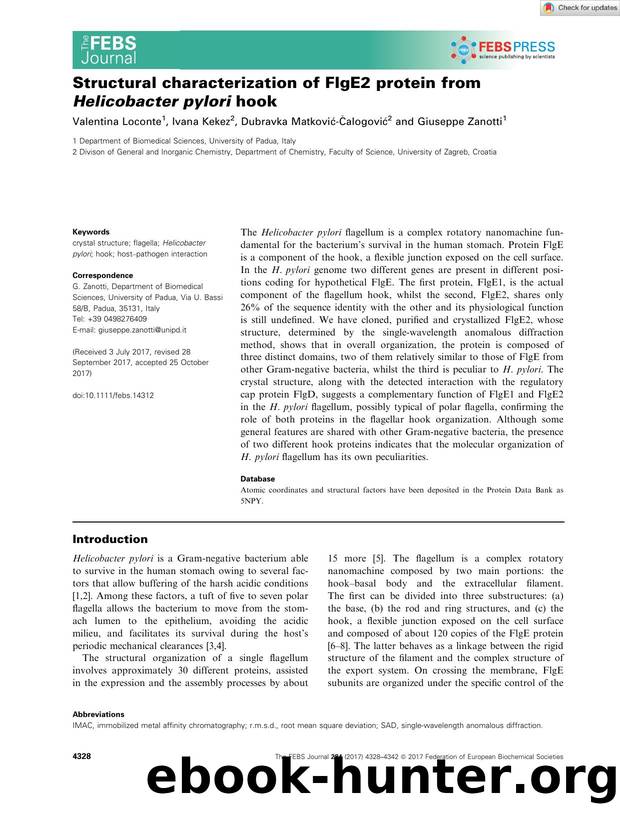 Structural characterization of FlgE2 protein from Helicobacter pylori hook by Unknown