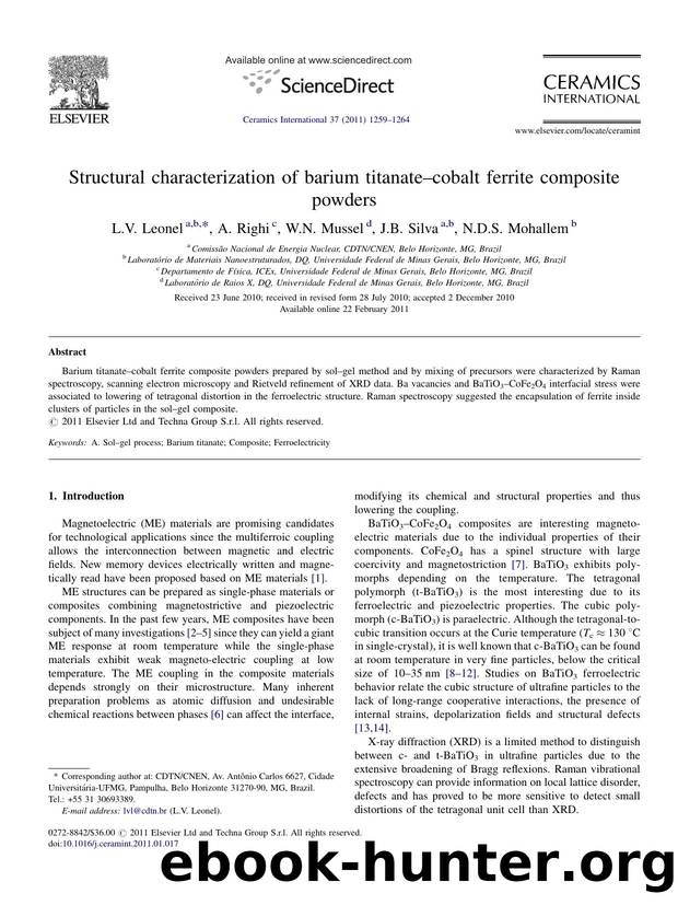 Structural characterization of barium titanateÃ¢â¬âcobalt ferrite composite powders by L.V. Leonel