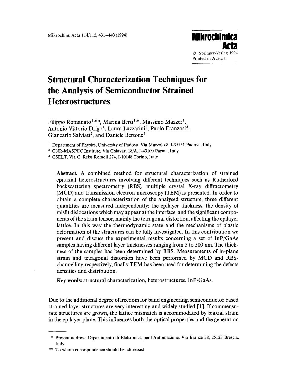 Structural characterization techniques for the analysis of semiconductor strained heterostructures by Unknown