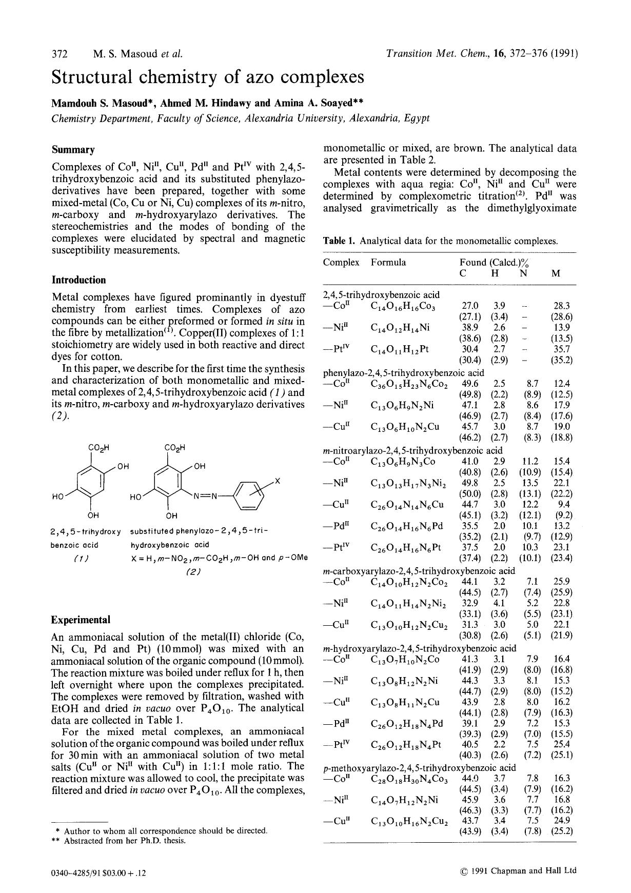 Structural chemistry of azo complexes by Unknown