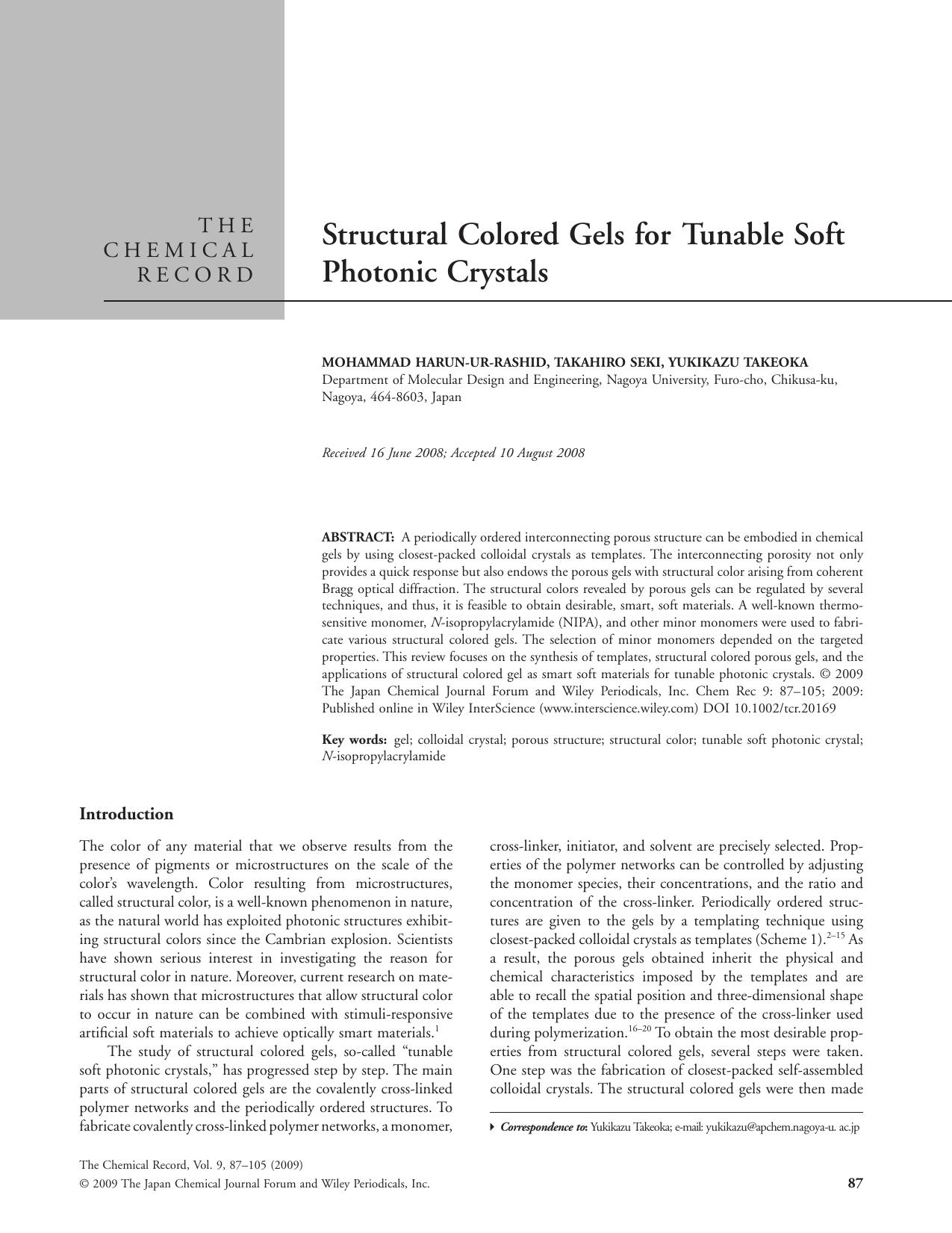 Structural colored gels for tunable soft photonic crystals by User