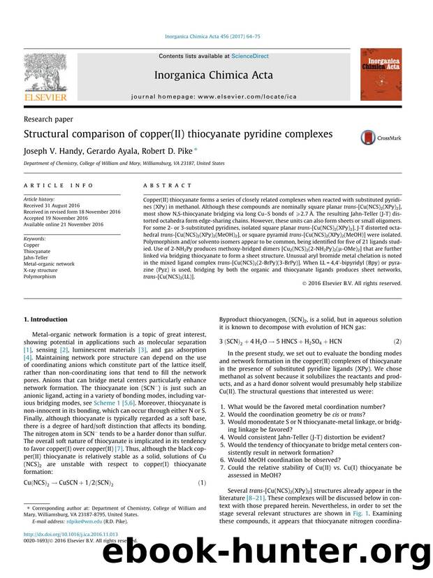 Structural comparison of copper(II) thiocyanate pyridine complexes by Joseph V. Handy & Gerardo Ayala & Robert D. Pike