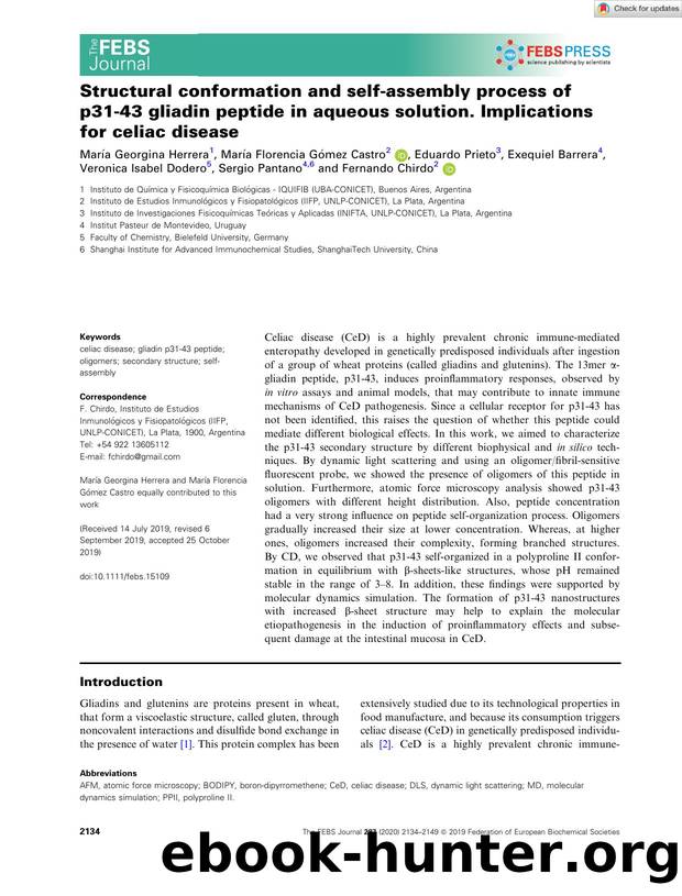 Structural conformation and selfâassembly process of p31â43 gliadin peptide in aqueous solution. Implications for celiac disease by Unknown