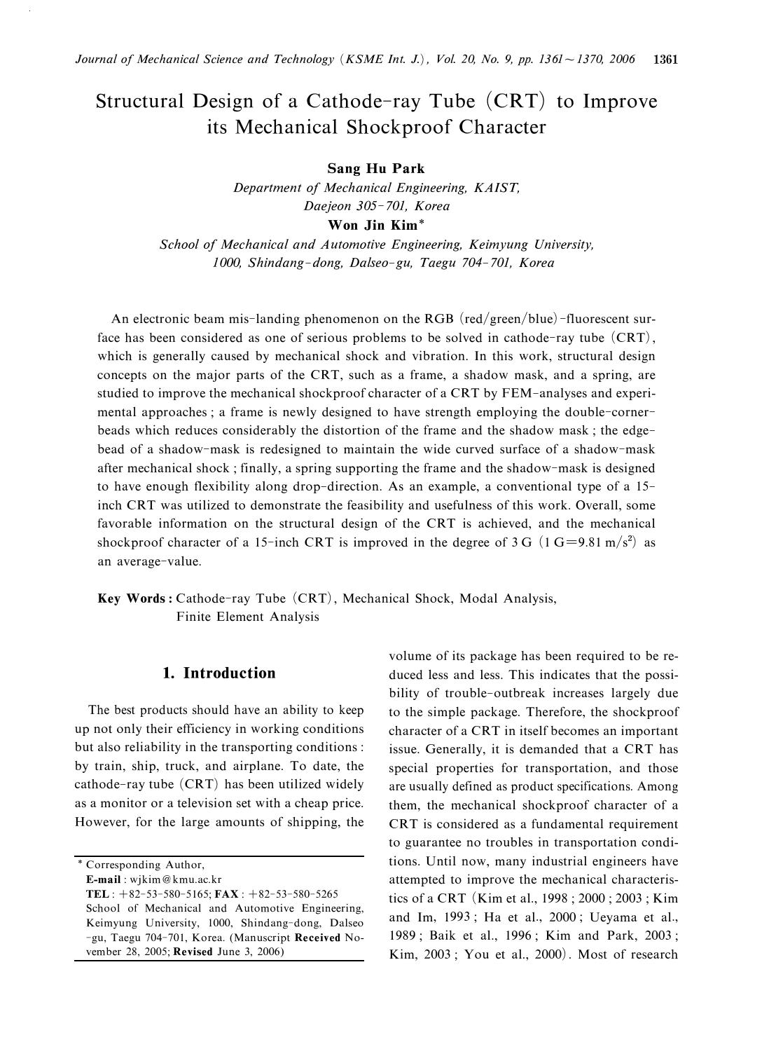 Structural design of a cathode-ray tube (CRT) to improve its mechanical shockproof character by Unknown