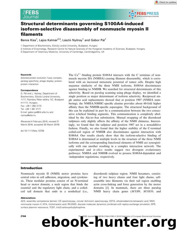 Structural determinants governing S100A4âinduced isoformâselective disassembly of nonmuscle myosin II filaments by Unknown