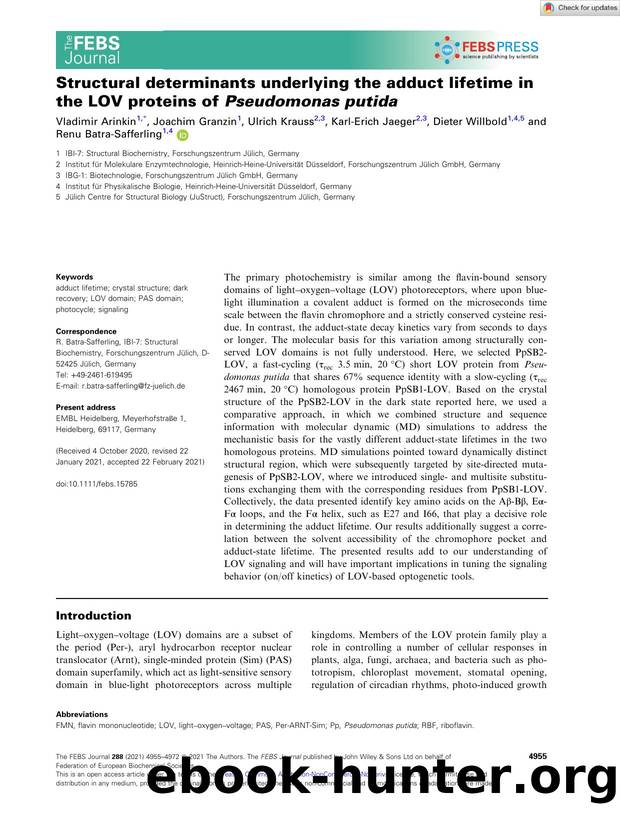 Structural determinants underlying the adduct lifetime in the LOV proteins of Pseudomonas putida by Unknown