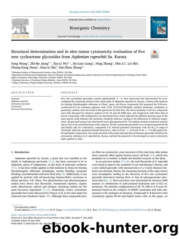 Structural determination and in vitro tumor cytotoxicity evaluation of five new cycloartane glycosides from Asplenium ruprechtii Sa. Kurata by unknow