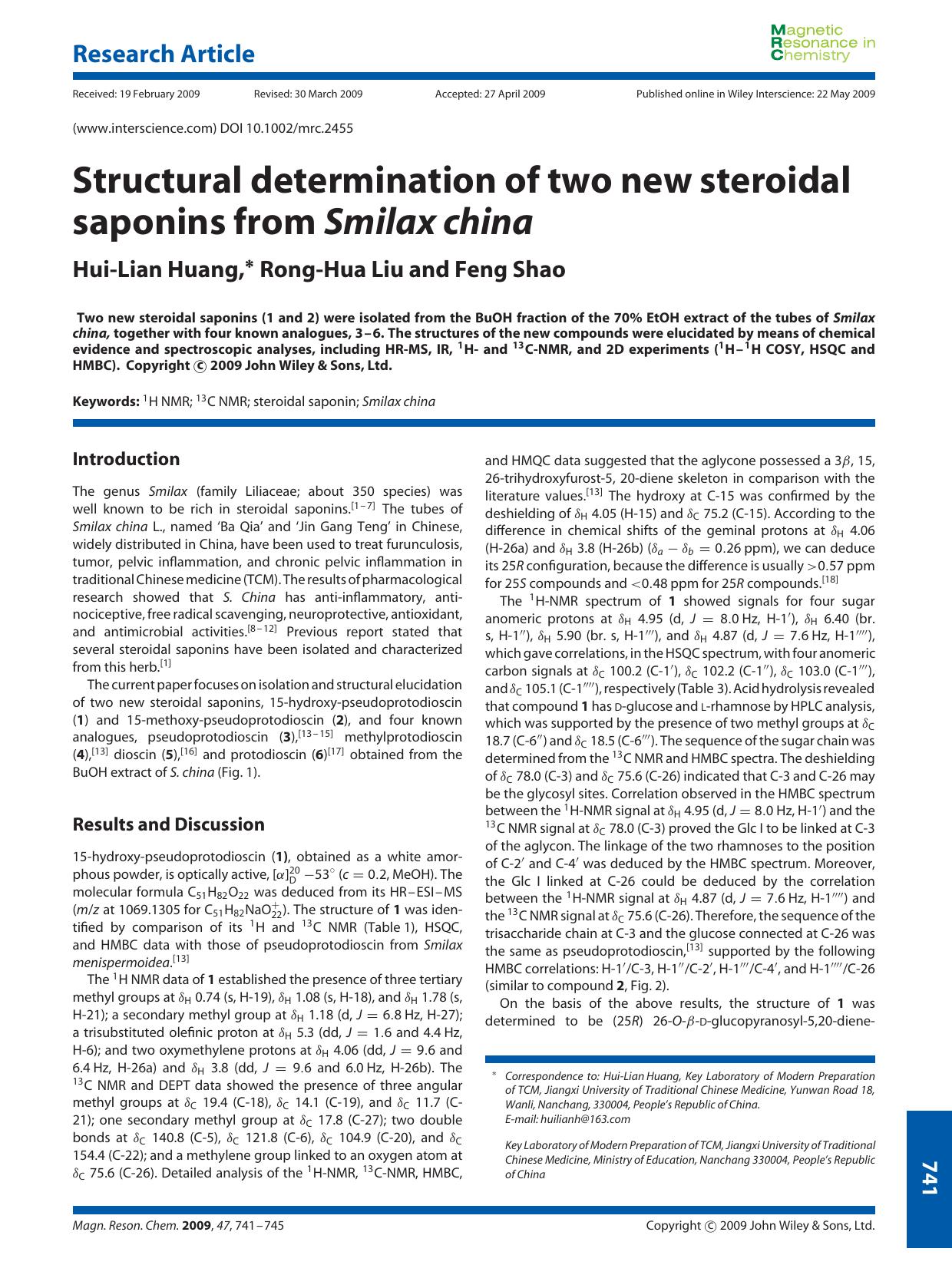 Structural determination of two new steroidal saponins from Smilax china by Unknown