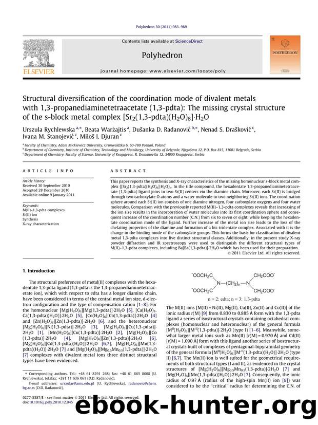 Structural diversification of the coordination mode of divalent metals with 1,3-propanediaminetetraacetate (1,3-pdta): The missing crystal structure of the s-block metal complex [S by unknow