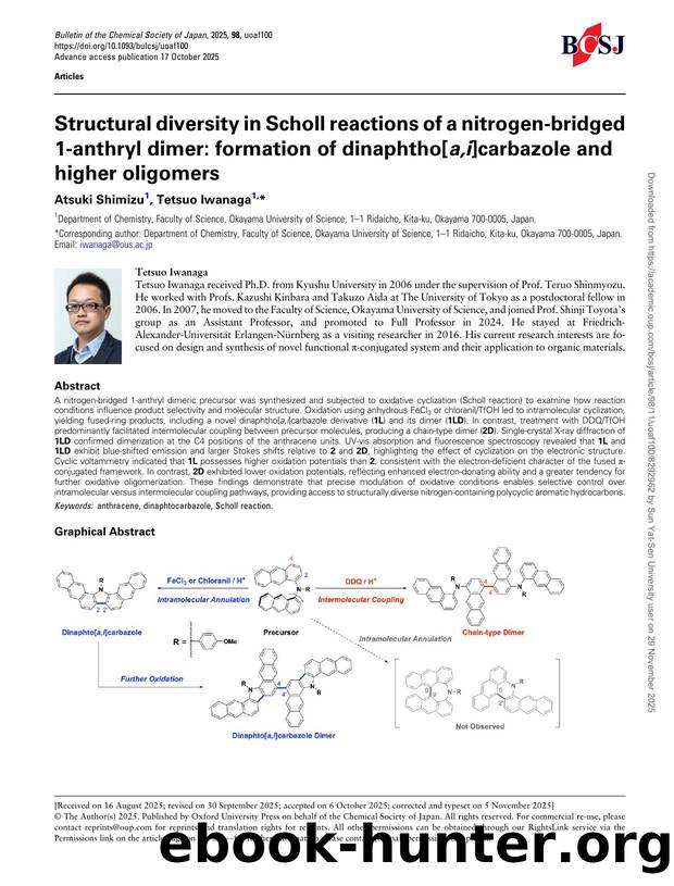 Structural diversity in Scholl reactions of a nitrogen-bridged 1-anthryl dimer: formation of dinaphtho[a,i]carbazole and higher oligomers by Atsuki Shimizu & Tetsuo Iwanaga