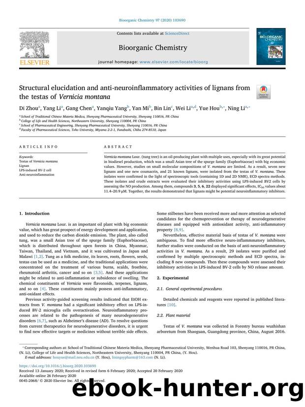 Structural elucidation and anti-neuroinflammatory activities of lignans from the testas of Vernicia montana by Di Zhou & Yang Li & Gang Chen & Yanqiu Yang & Yan Mi & Bin Lin & Wei Li & Yue Hou & Ning Li
