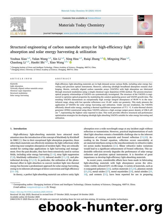 Structural engineering of carbon nanotube arrays for high-efficiency light absorption and solar energy harvesting &amp; utilization by unknow