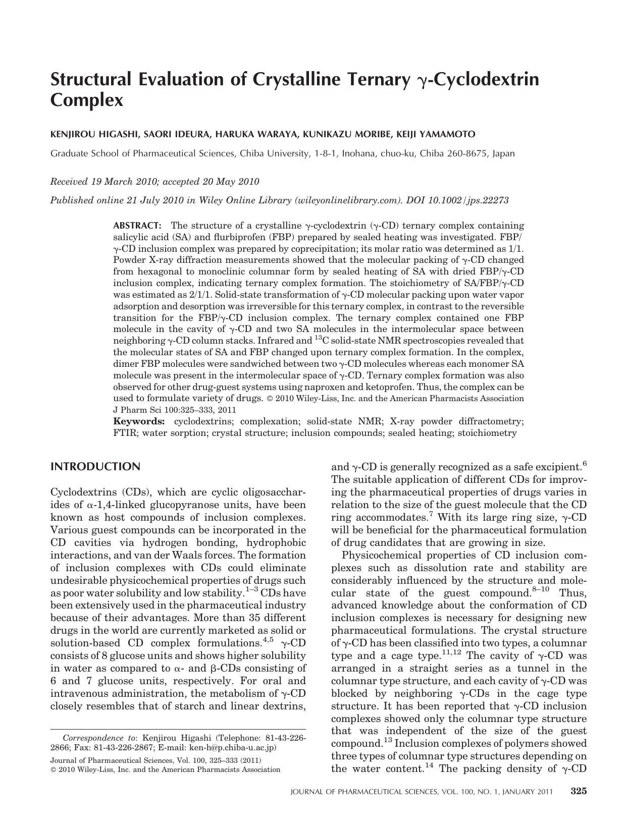 Structural evaluation of crystalline ternary cyclodextrin complex by Unknown