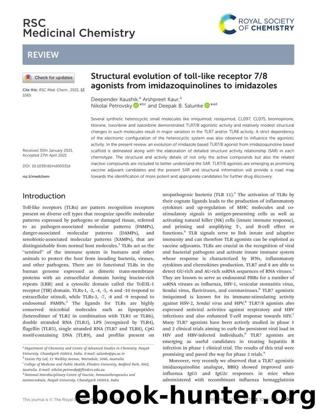 Structural evolution of toll-like receptor 78 agonists from imidazoquinolines to imidazoles by Deepender Kaushik & Arshpreet Kaur & Nikolai Petrovsky & Deepak B. Salunke