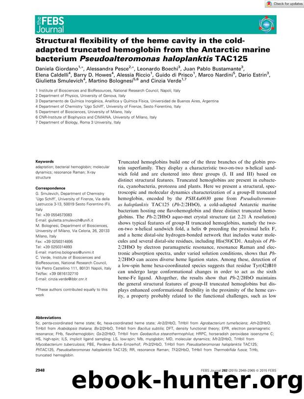 Structural flexibility of the heme cavity in the coldâadapted truncated hemoglobin from the Antarctic marine bacterium PseudoalteromonasÂ haloplanktis TAC125 by Unknown