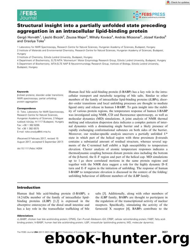 Structural insight into a partially unfolded state preceding aggregation in an intracellular lipidâbinding protein by Unknown