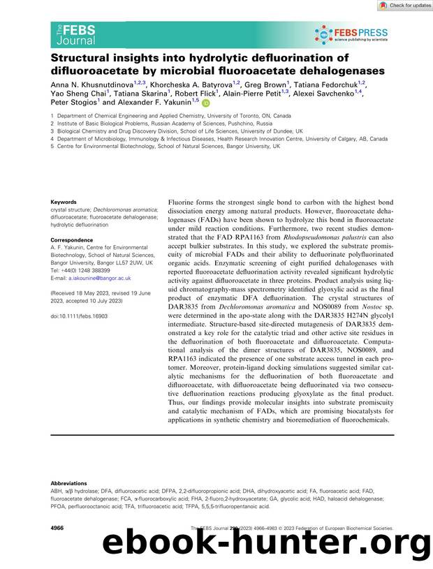 Structural insights into hydrolytic defluorination of difluoroacetate by microbial fluoroacetate dehalogenases by Unknown