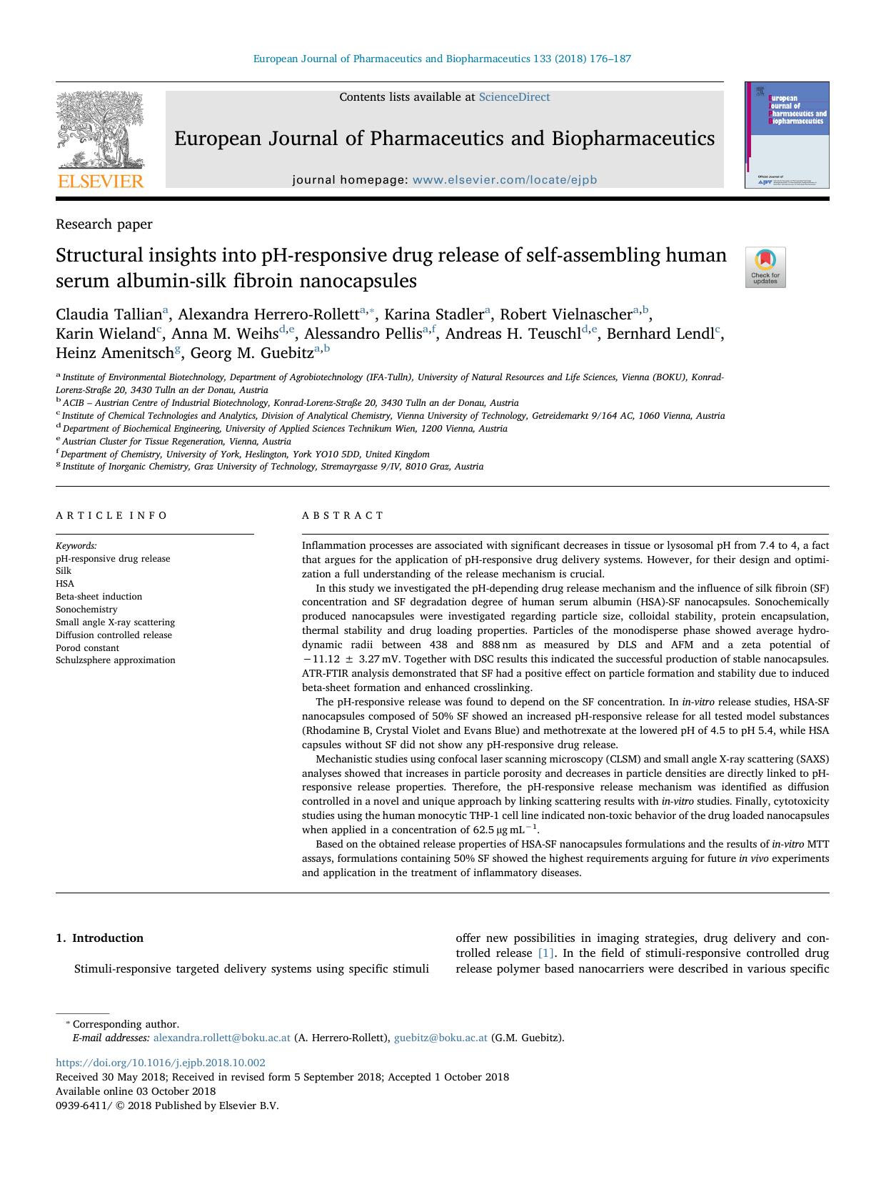 Structural insights into pH-responsive drug release of self-assembling human serum albumin-silk fibroin nanocapsules by unknow
