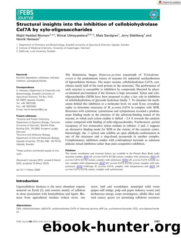 Structural insights into the inhibition of cellobiohydrolase Cel7A by xyloâoligosaccharides by Unknown