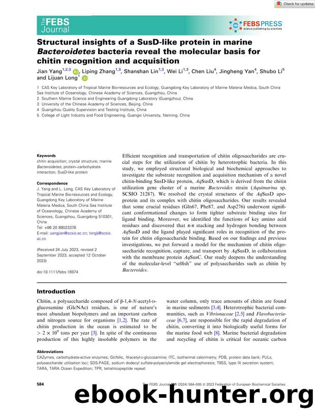 Structural insights of a SusDâlike protein in marine Bacteroidetes bacteria reveal the molecular basis for chitin recognition and acquisition by Unknown