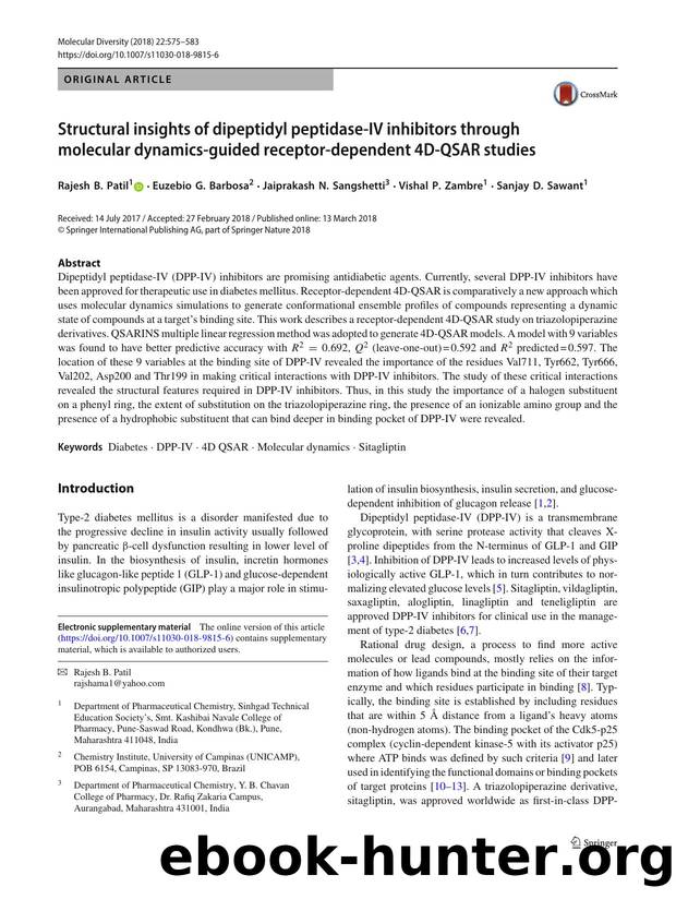 Structural insights of dipeptidyl peptidase-IV inhibitors through molecular dynamics-guided receptor-dependent 4D-QSAR studies by unknow