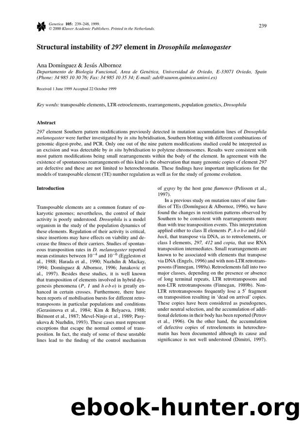 Structural instability of 297 element in Drosophila melanogaster by Unknown