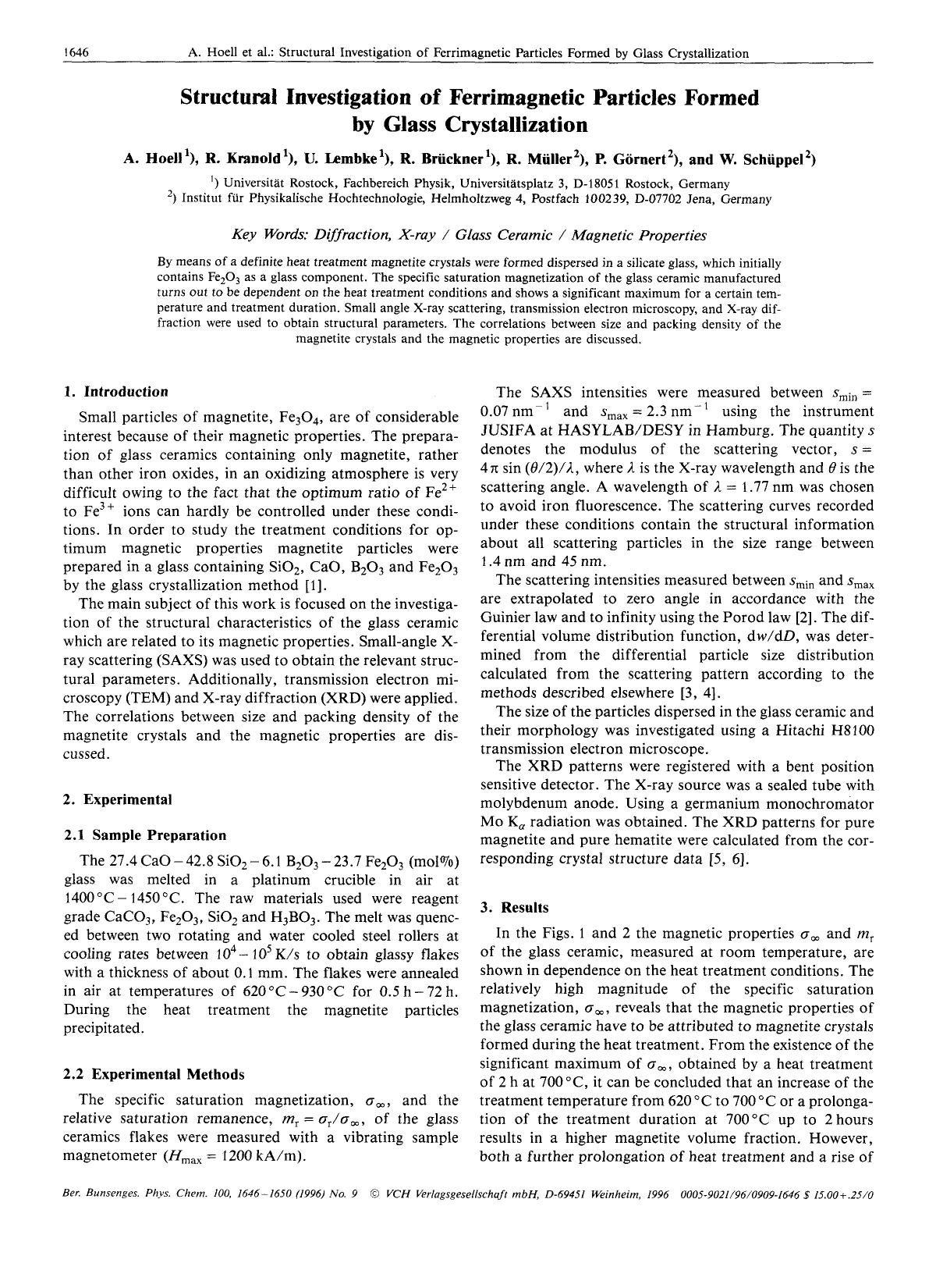Structural investigation of ferrimagnetic particles formed by glass crystallization by Unknown