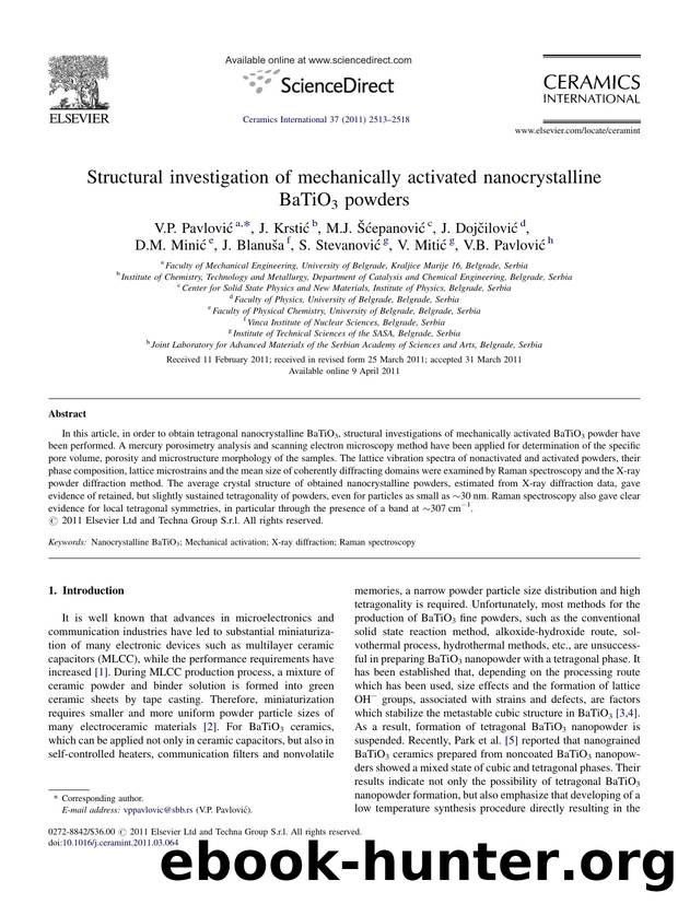 Structural investigation of mechanically activated nanocrystalline BaTiO3 powders by V.P. PavloviÄ‡