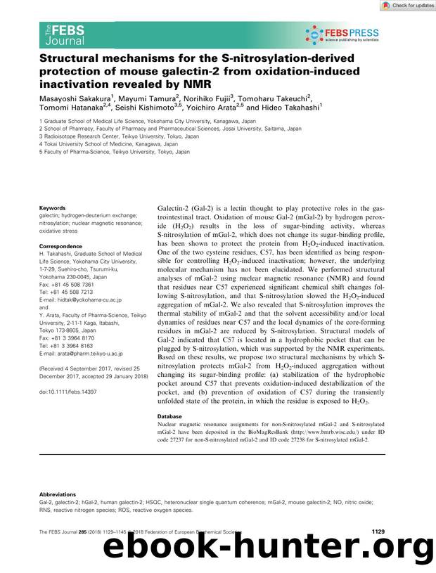 Structural mechanisms for the Sânitrosylationâderived protection of mouse galectinâ2 from oxidationâinduced inactivation revealed by NMR by Unknown