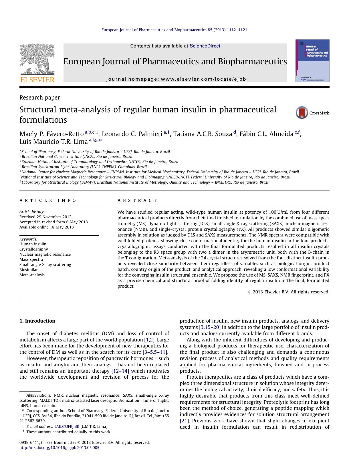 Structural meta-analysis of regular human insulin in pharmaceutical formulations by unknow