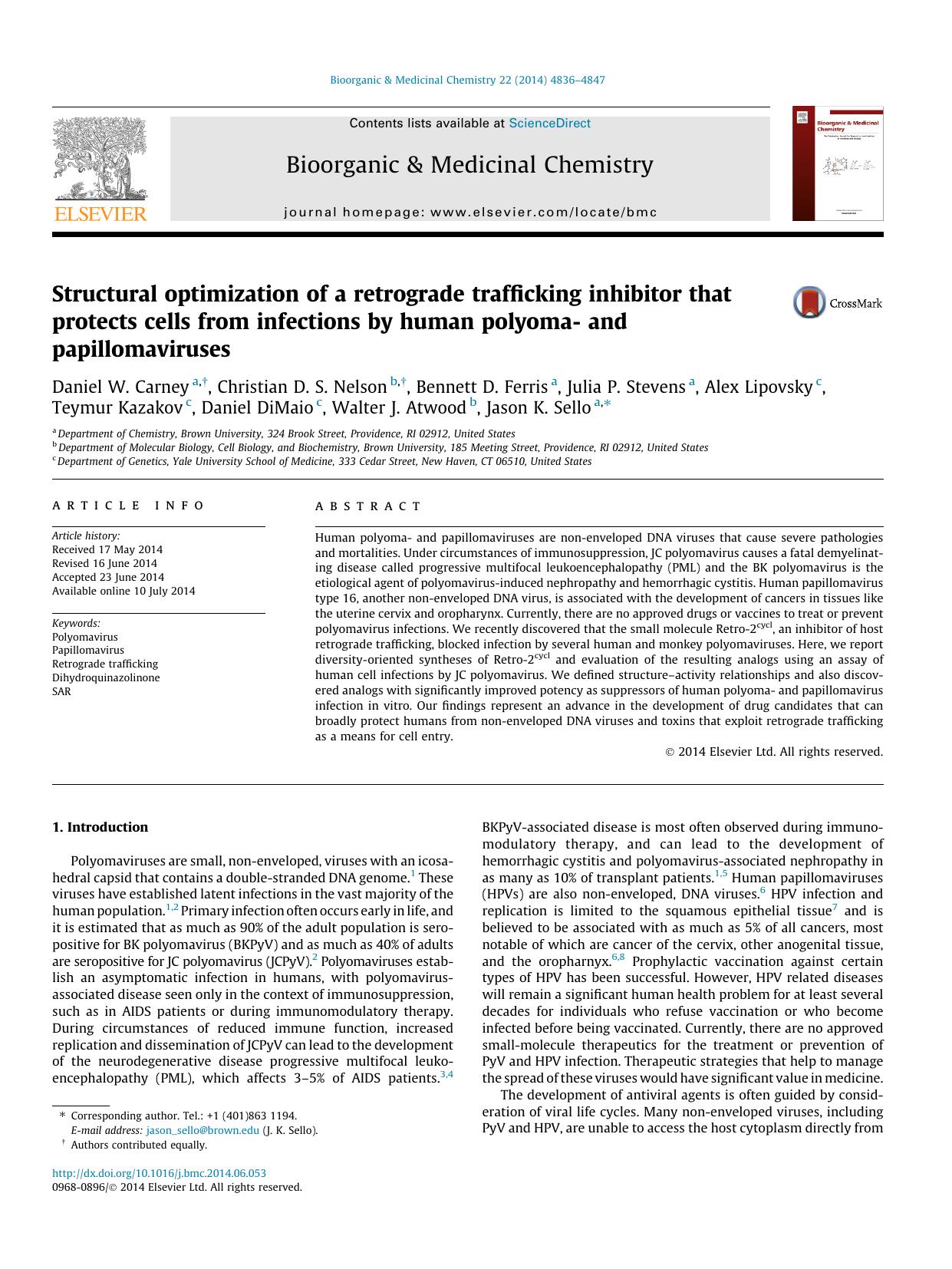 Structural optimization of a retrograde trafficking inhibitor that protects cells from infections by human polyoma- and papillomaviruses by unknow