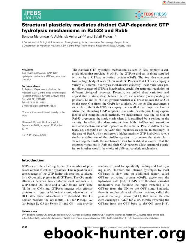 Structural plasticity mediates distinct GAPâdependent GTP hydrolysis mechanisms in Rab33 and Rab5 by Unknown