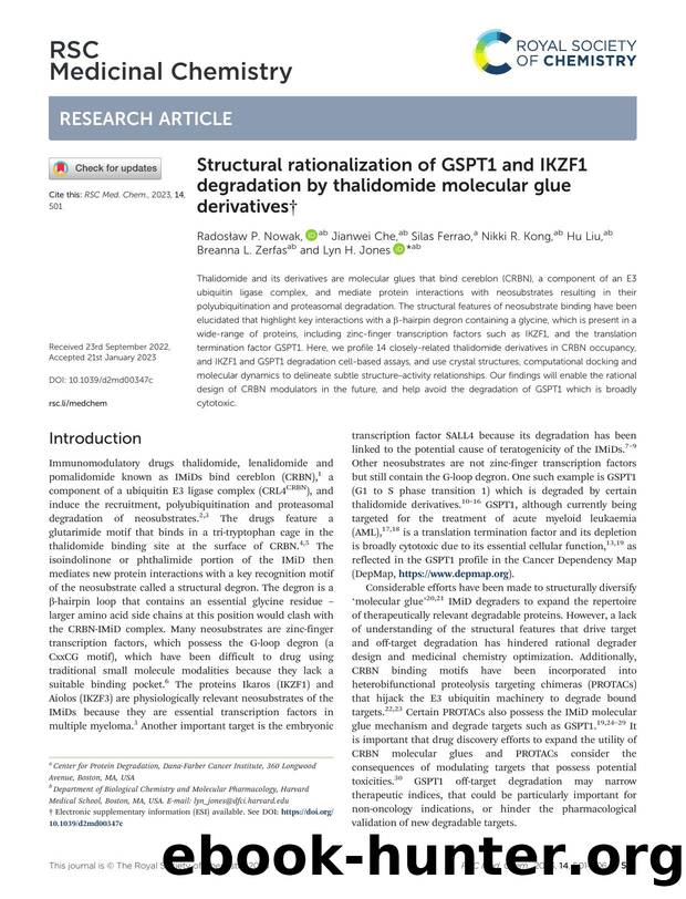 Structural rationalization of GSPT1 and IKZF1 degradation by thalidomide molecular glue derivatives by unknow