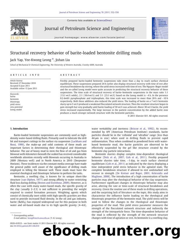 Structural recovery behavior of barite-loaded bentonite drilling muds by Jack Yap & Yee-Kwong Leong & Jishan Liu