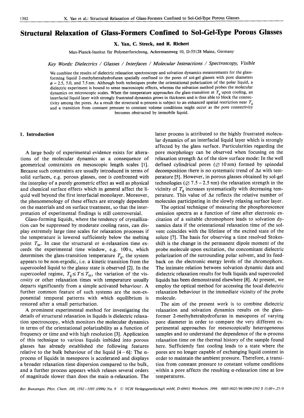 Structural relaxation of glass-formers confined to sol-gel-type porous glasses by Unknown