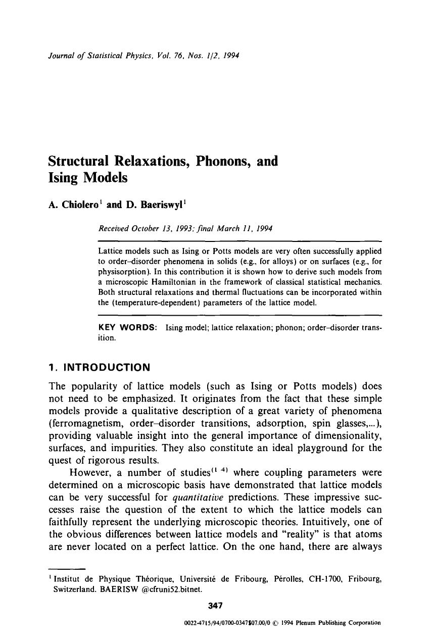 Structural relaxations, phonons, and Ising models by Unknown