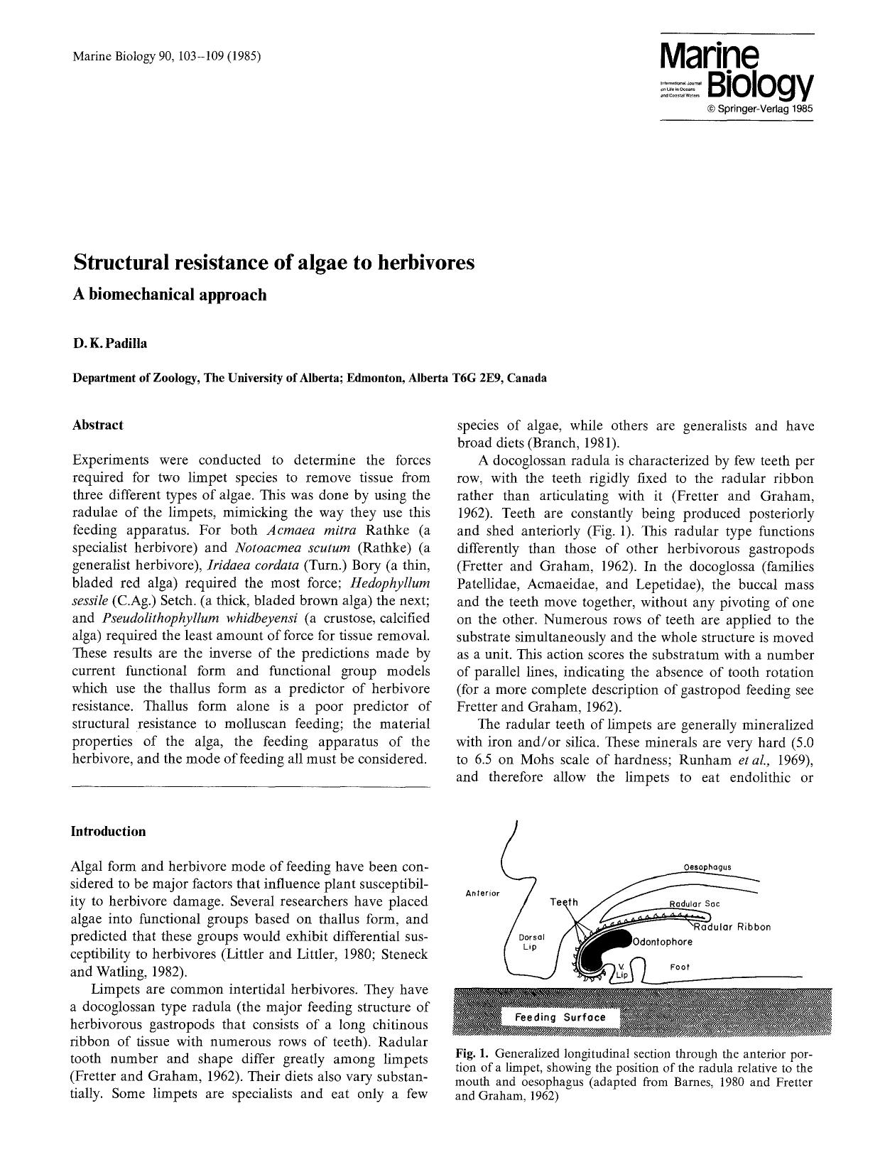 Structural resistance of algae to herbivores by Unknown