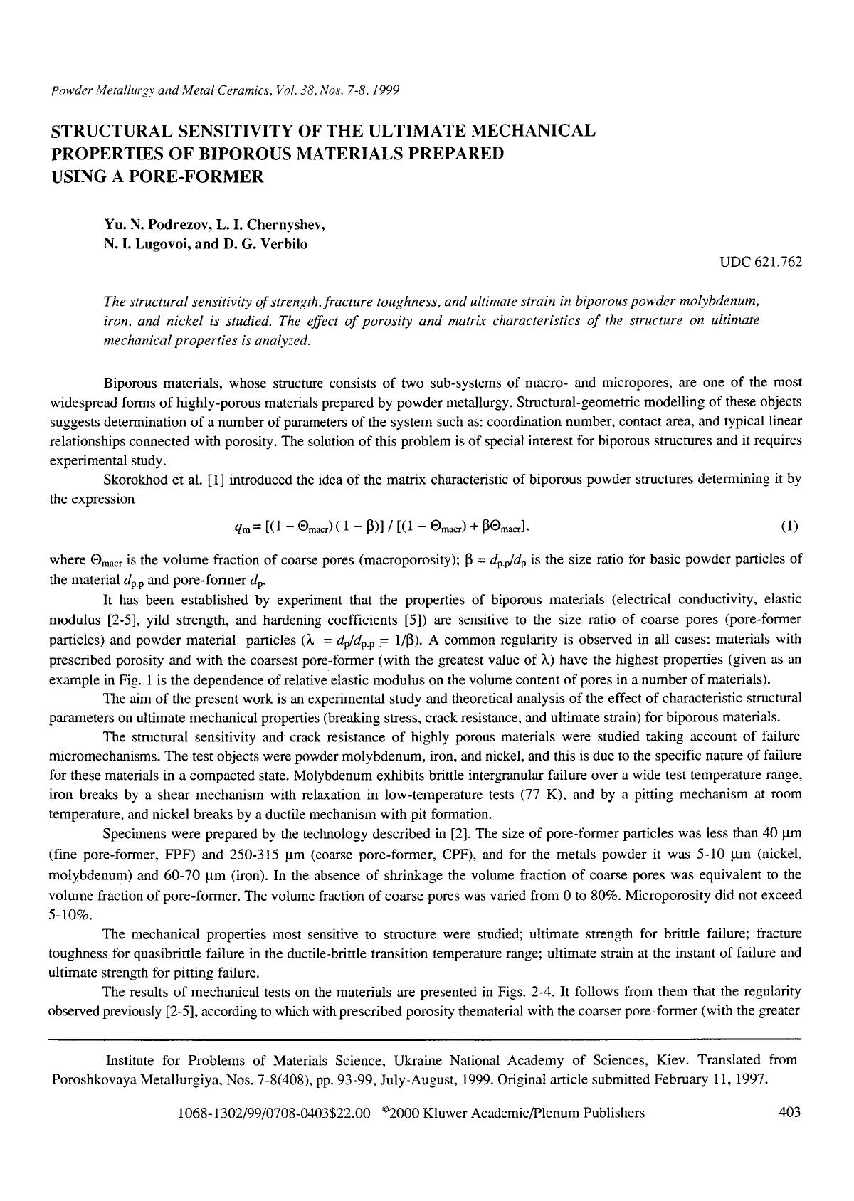 Structural sensitivity of the ultimate mechanical properties of biporous materials prepared using a pore-former by Unknown