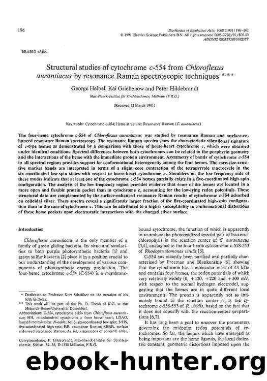 Structural studies of cytochrome c-554 from Chloroflexus aurantiacus by resonance Raman spectroscopic techniques by George Heibel; Kai Griebenow; Peter Hildebrandt