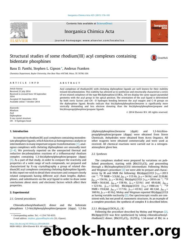 Structural studies of some rhodium(III) acyl complexes containing bidentate phosphines by Basu D. Panthi & Stephen L. Gipson & Andreas Franken