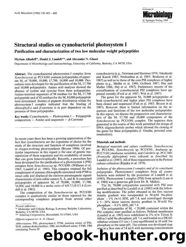 Structural studies on cyanobacterial photosystem I by Unknown