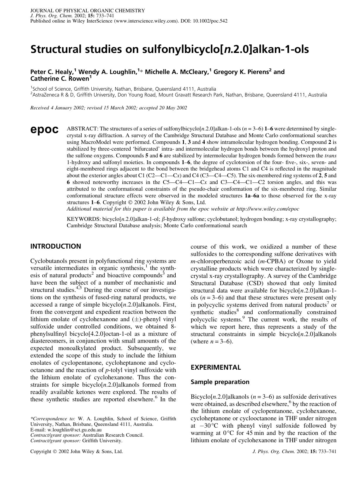 Structural studies on sulfonylbicyclo[n.2.0]alkan-1-ols by Unknown