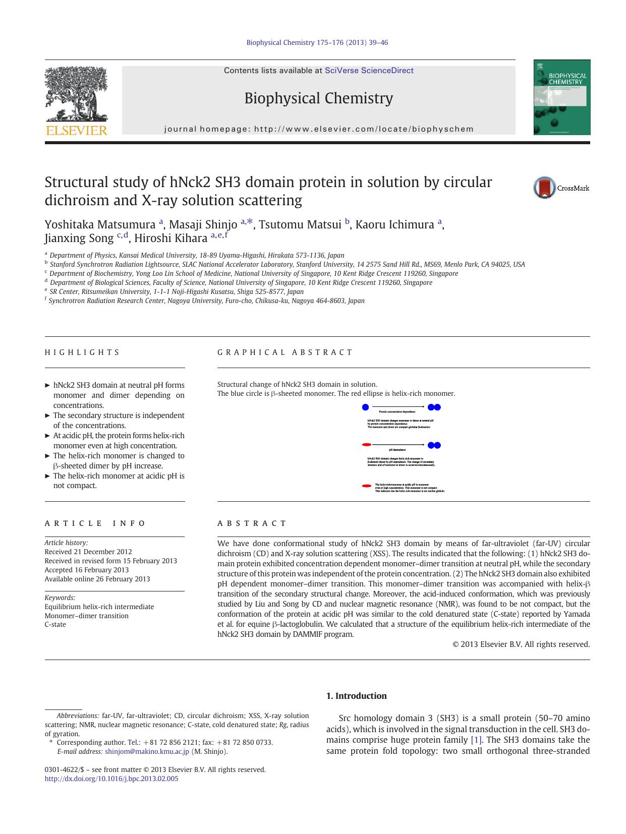 Structural study of hNck2 SH3 domain protein in solution by circular dichroism and X-ray solution scattering by unknow
