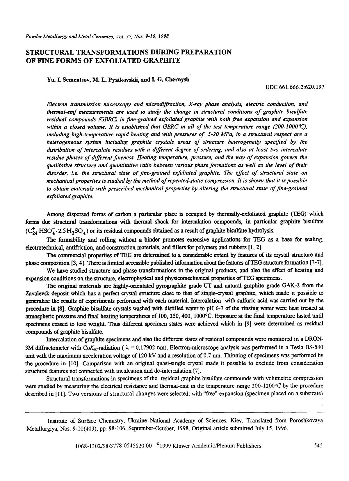 Structural transformations during preparation of fine forms of exfoliated graphite by Unknown