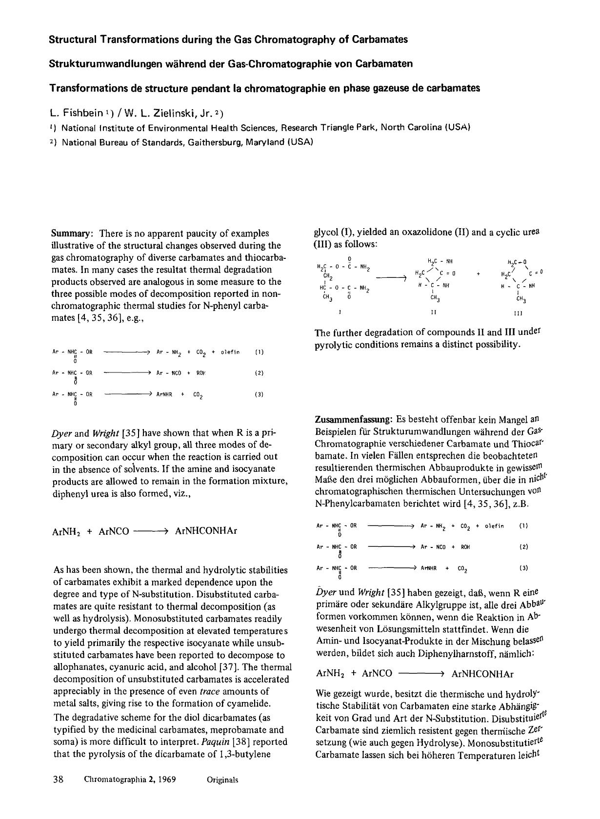 Structural transformations during the gas chromatography of carbamates by Unknown